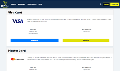 Ripper Casino banking and customer service interface